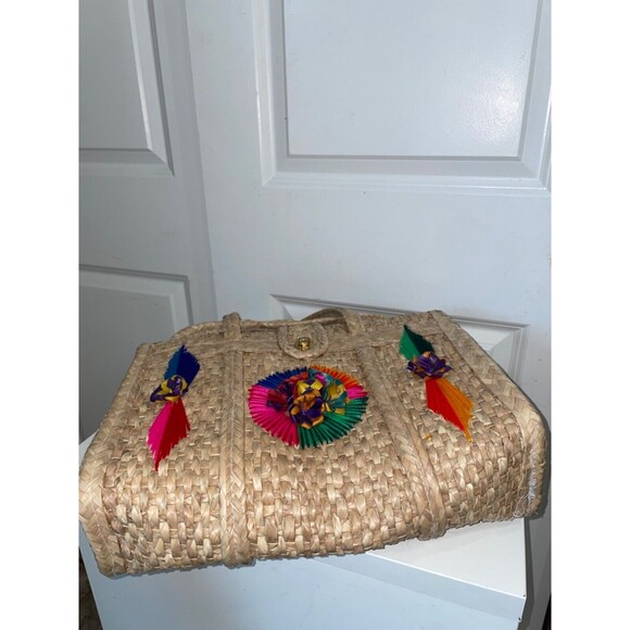 Primavera Collection Acapulco Beach Basket Bag Large Straw Tote Embellished - Picture 9 of 15